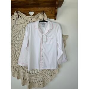 Petite Plume White Pajama Top With Pink Piping Girls Size 10 NEW